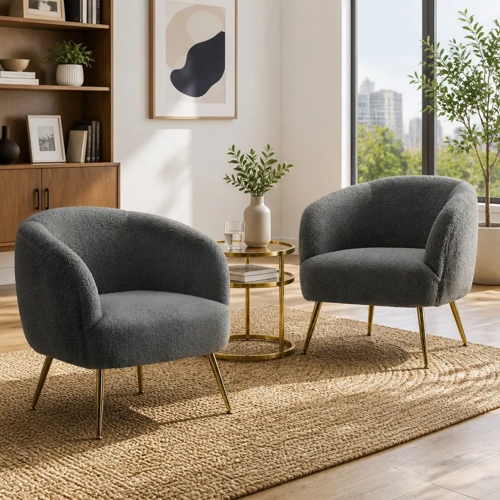 Sherpa Boucle Charcoal Armchair Lounge Chair