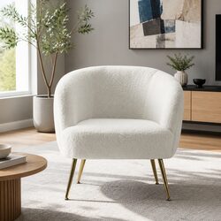 Sherpa Fabric Lounge Chair with Winged Backrest