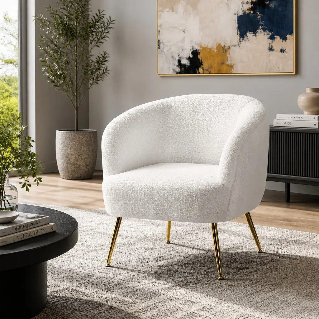 Sherpa Fabric Lounge Chair with Winged Backrest