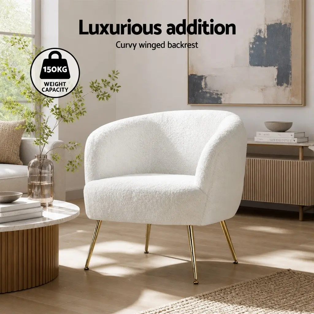 Sherpa Fabric Lounge Chair with Winged Backrest