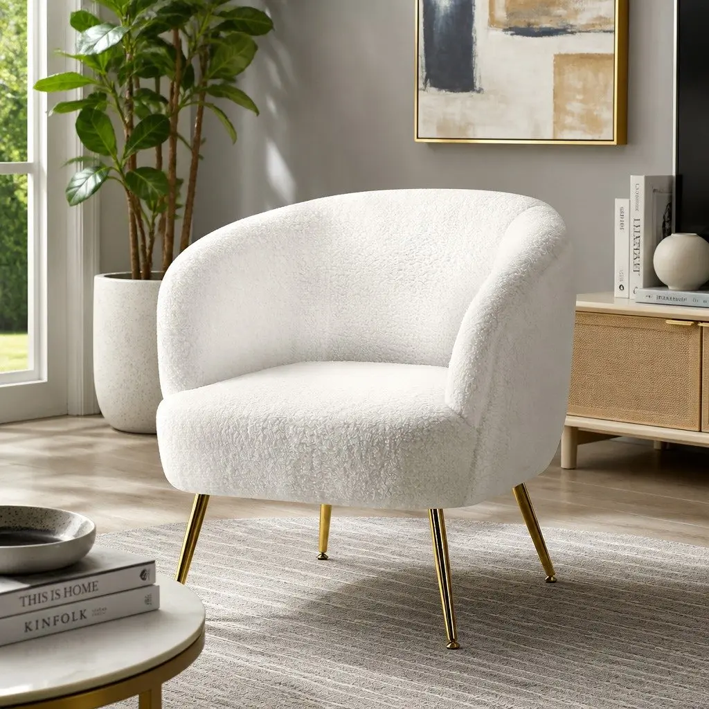 Sherpa Fabric Lounge Chair with Winged Backrest
