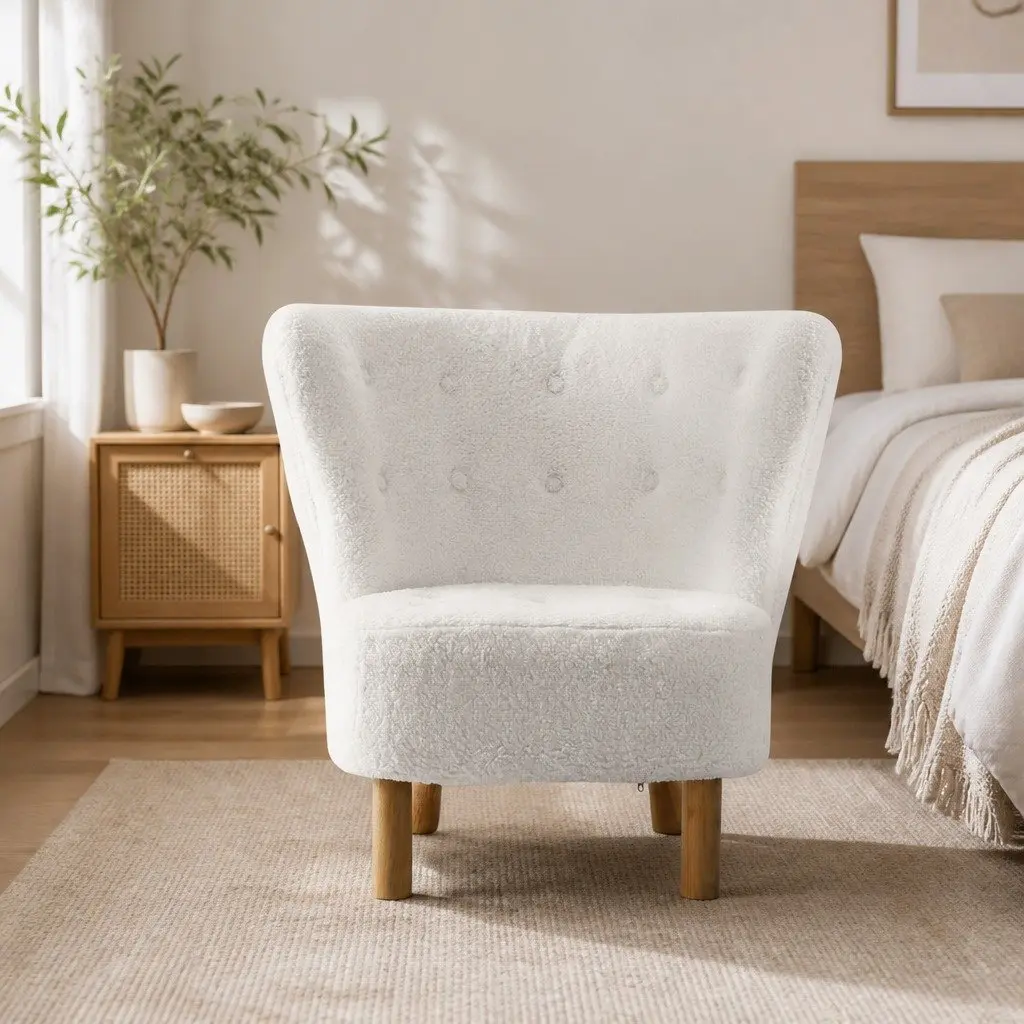 White Sherpa Fabric Armchair for Relaxation