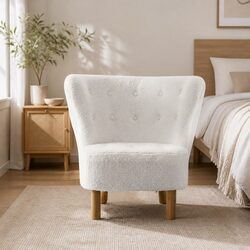 Comfortable White Sherpa Fabric Armchair for Relaxation