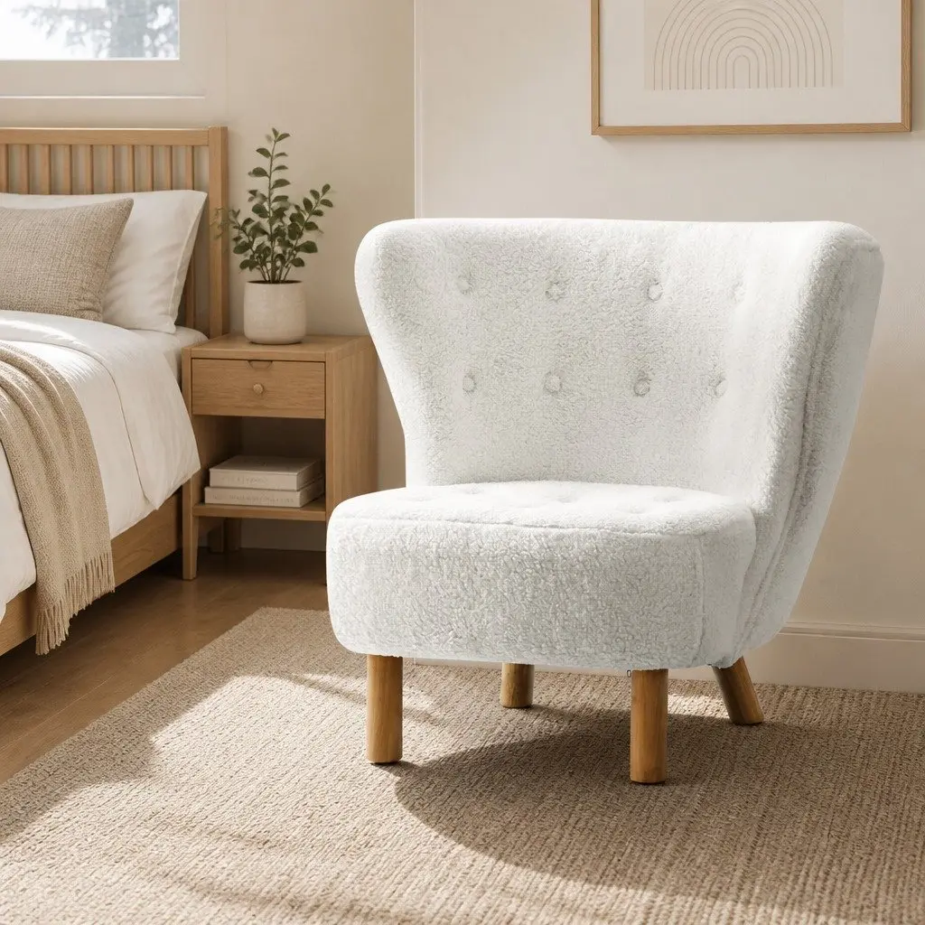 White Sherpa Fabric Armchair for Relaxation