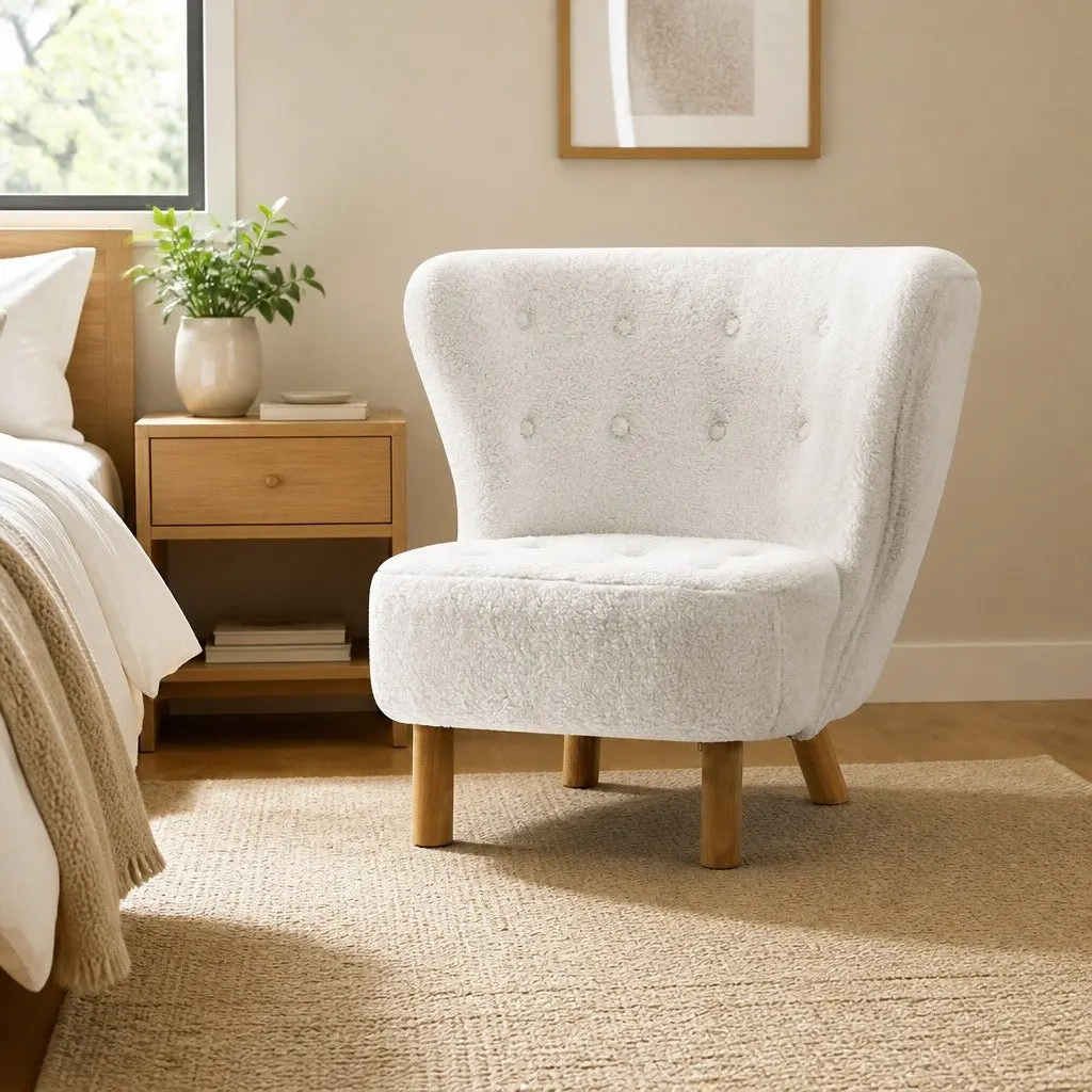 White Sherpa Fabric Armchair for Relaxation