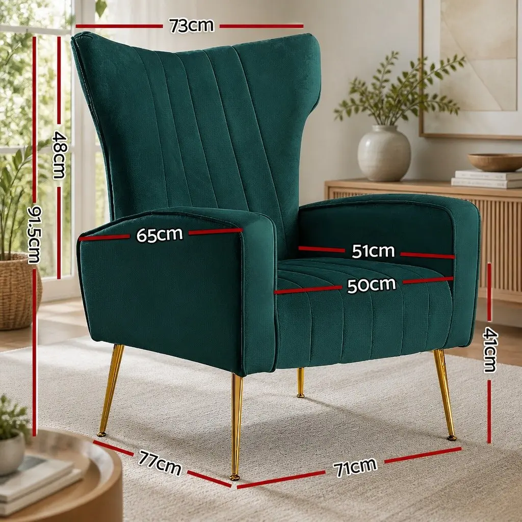 Green Velvet High Back Accent Chair with Metal Legs