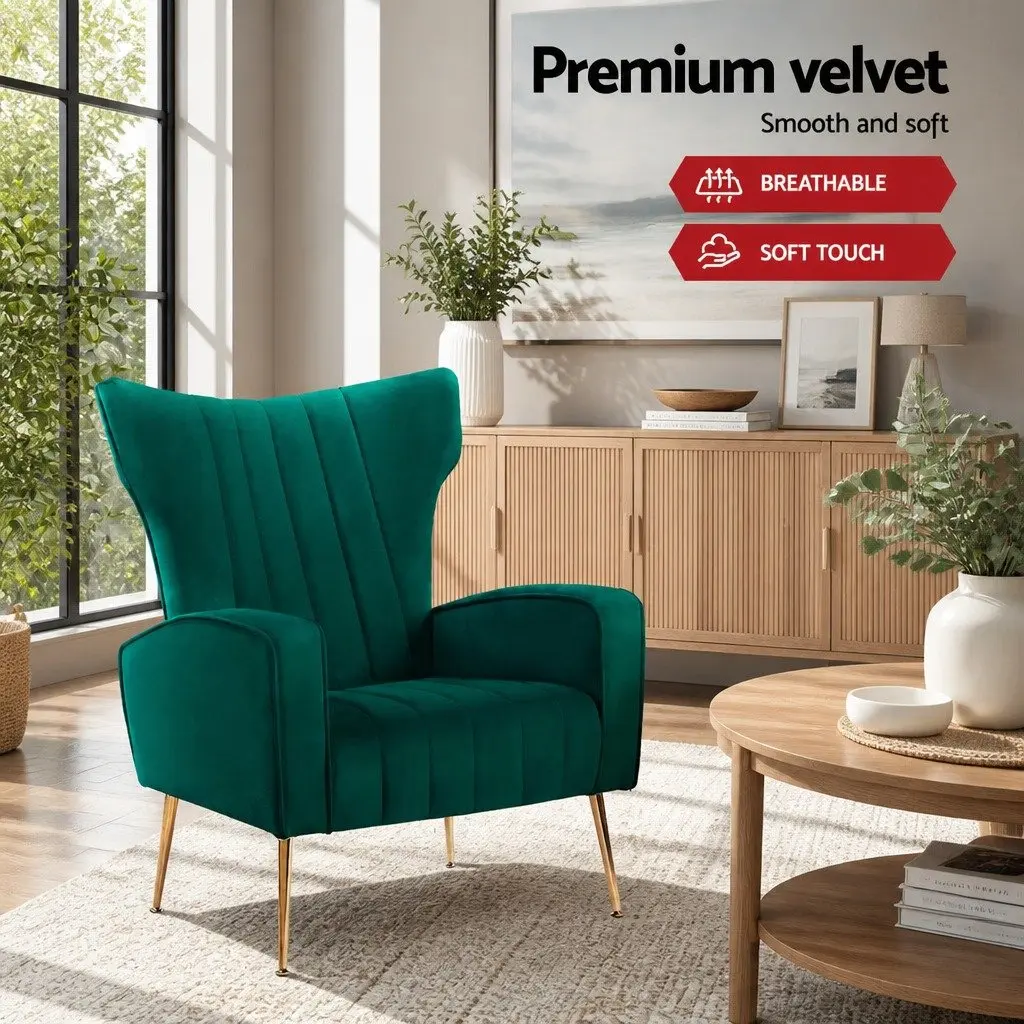 Green Velvet High Back Accent Chair with Metal Legs