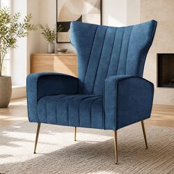 Navy Velvet High Back Armchair with Wide Seat