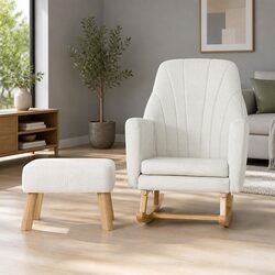 Comfortable Beige Linen Rocking Chair with Footrest