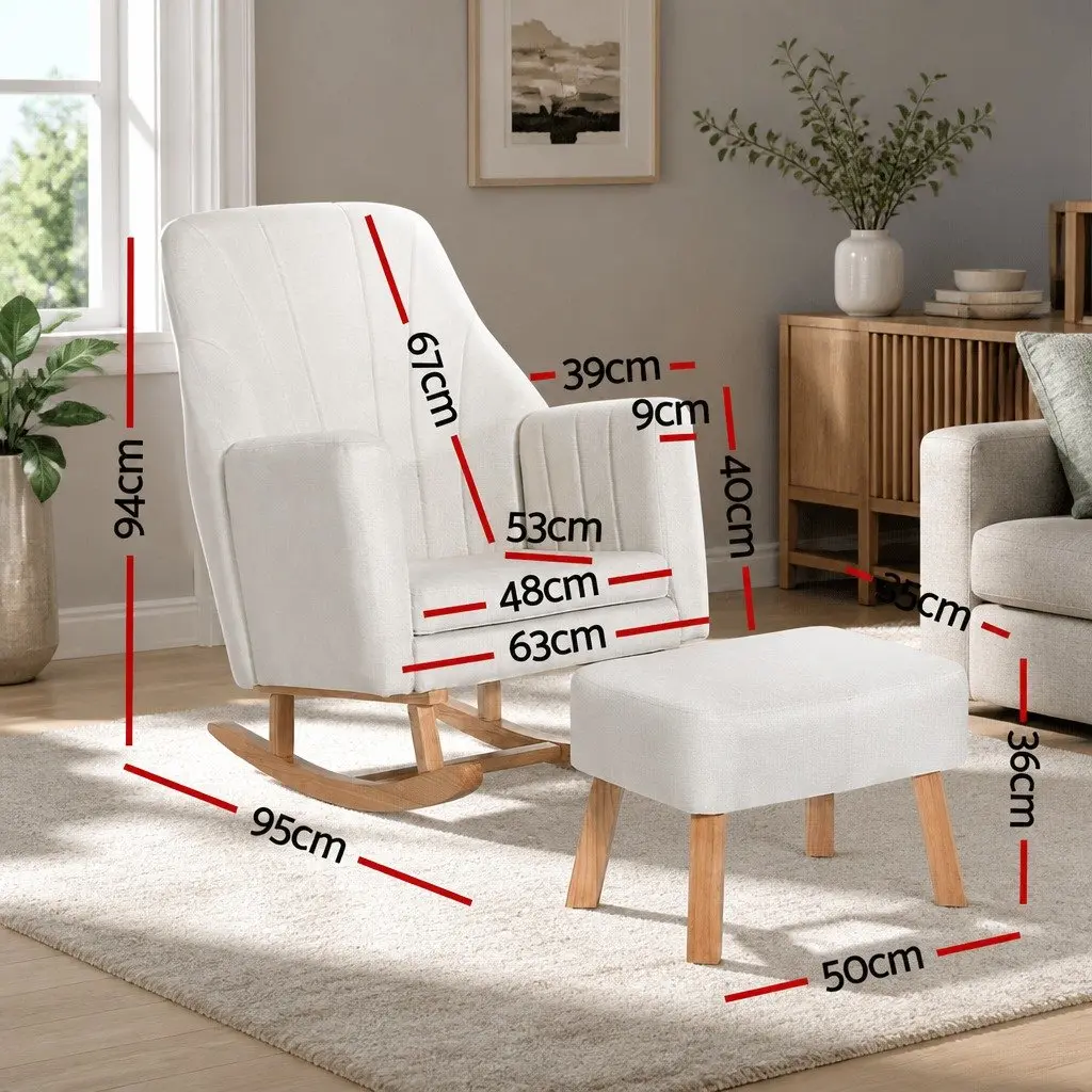 Beige Linen Rocking Chair with Footrest