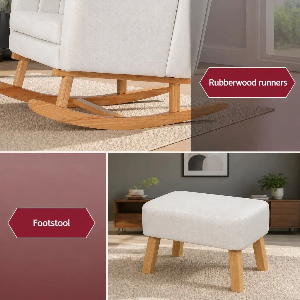 Beige Linen Rocking Chair with Footrest