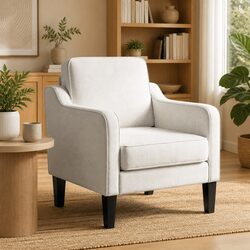 Armchair Lounge Accent Chair Linen Fabric Curved Armrest Thick Cushion Home