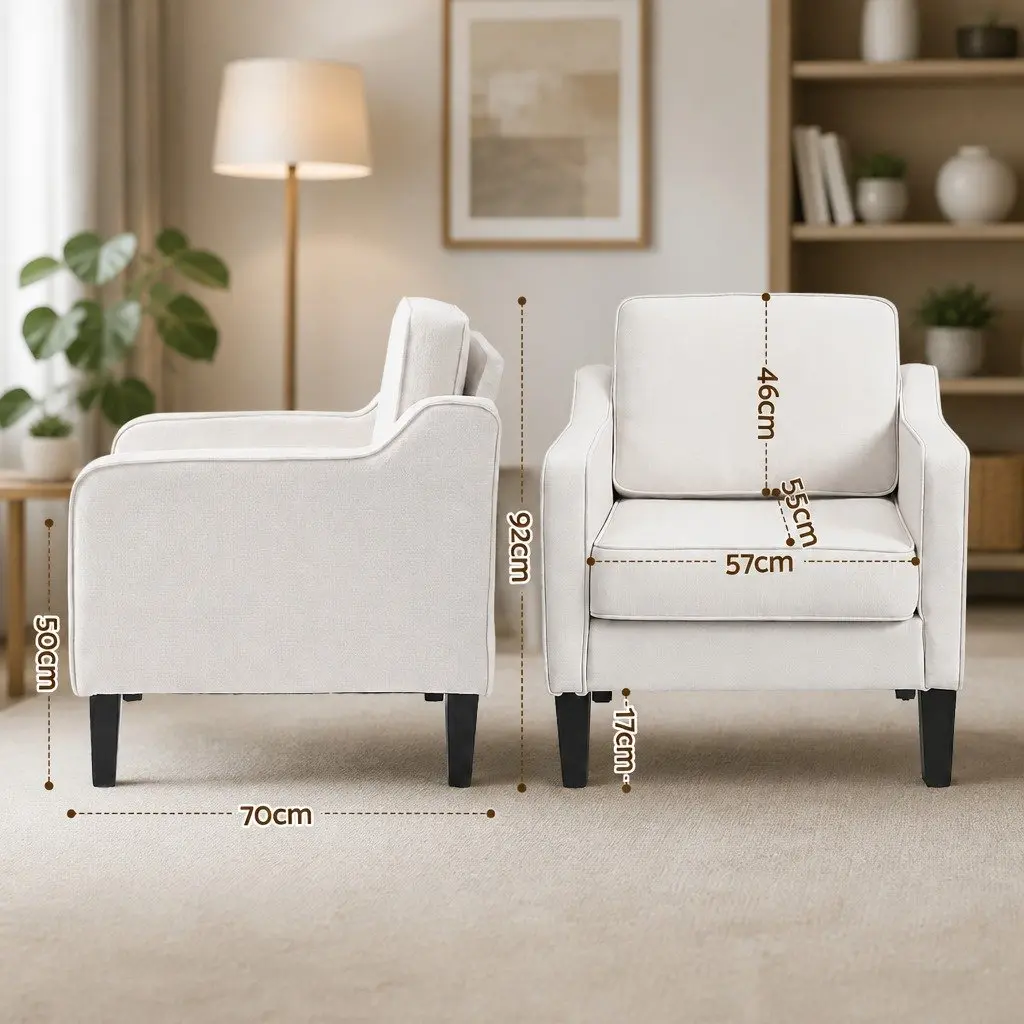Armchair Linen Fabric Curved Armrest Thick Cushion Home