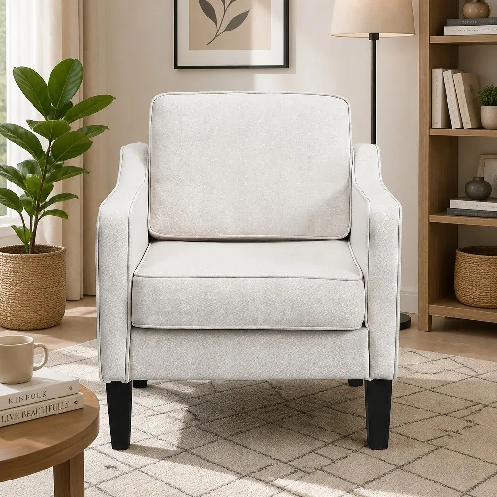 Armchair Linen Fabric Curved Armrest Thick Cushion Home