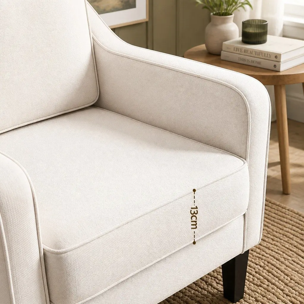 Armchair Linen Fabric Curved Armrest Thick Cushion Home