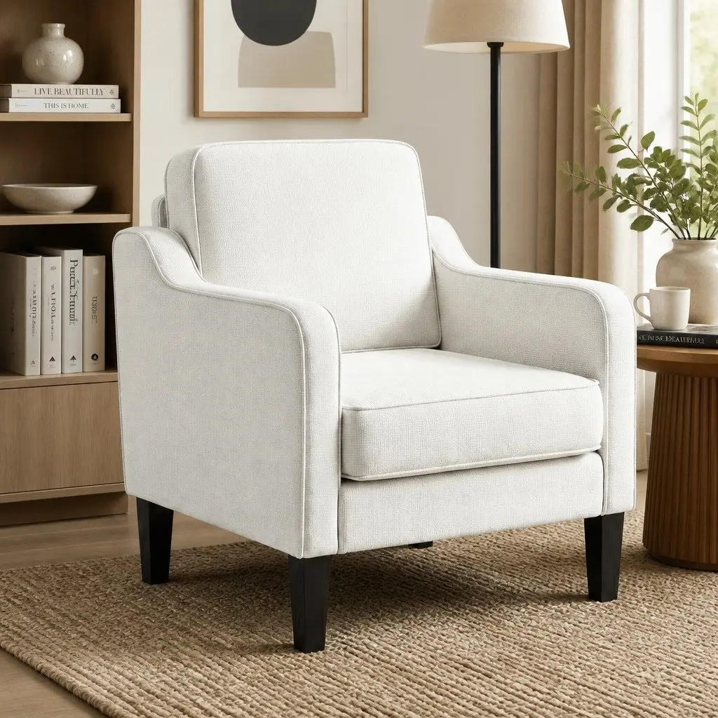 Armchair Linen Fabric Curved Armrest Thick Cushion Home