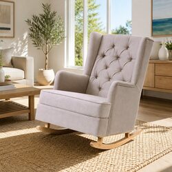 Beige Linen Fabric Convertible Rocking Chair