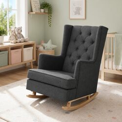 Charcoal Linen Rocking Chair and Stationary Armchair
