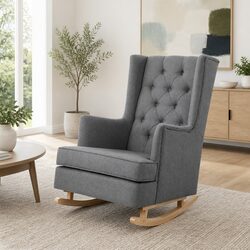 Comfortable Grey Linen Rocking Chair Armchair