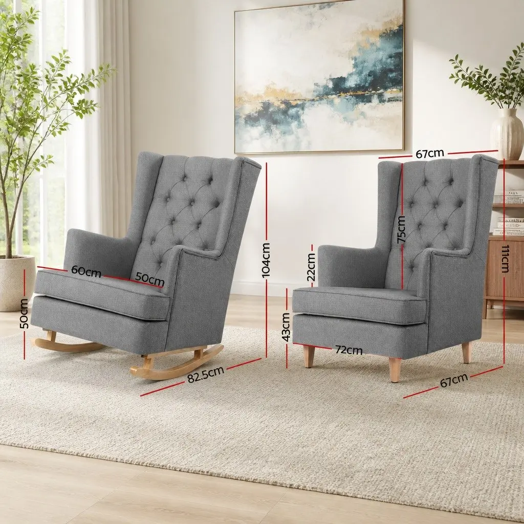 Grey Linen Rocking Chair Armchair