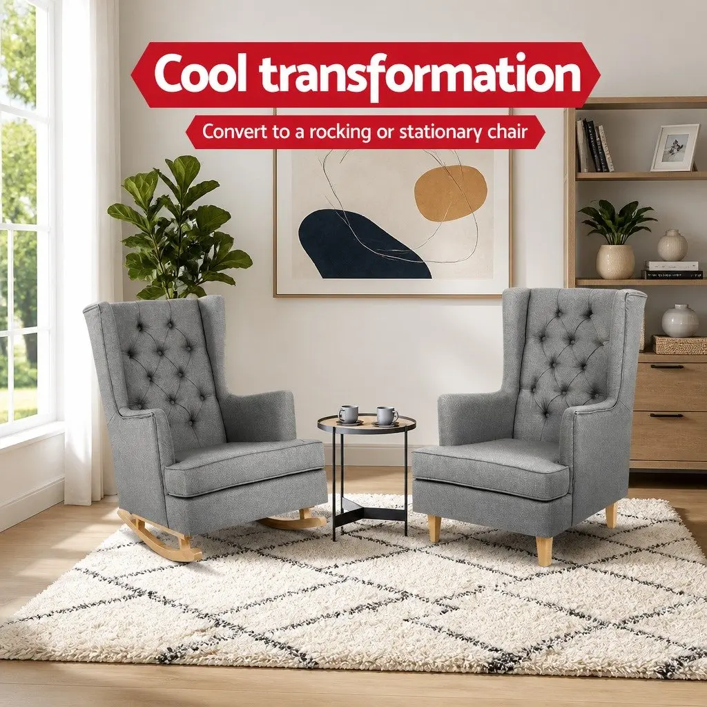 Grey Linen Rocking Chair Armchair