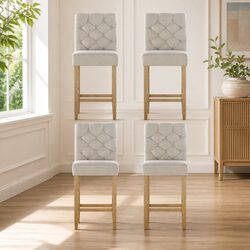 Set of 4 High Backrest Linen Bar Stools with Footrest