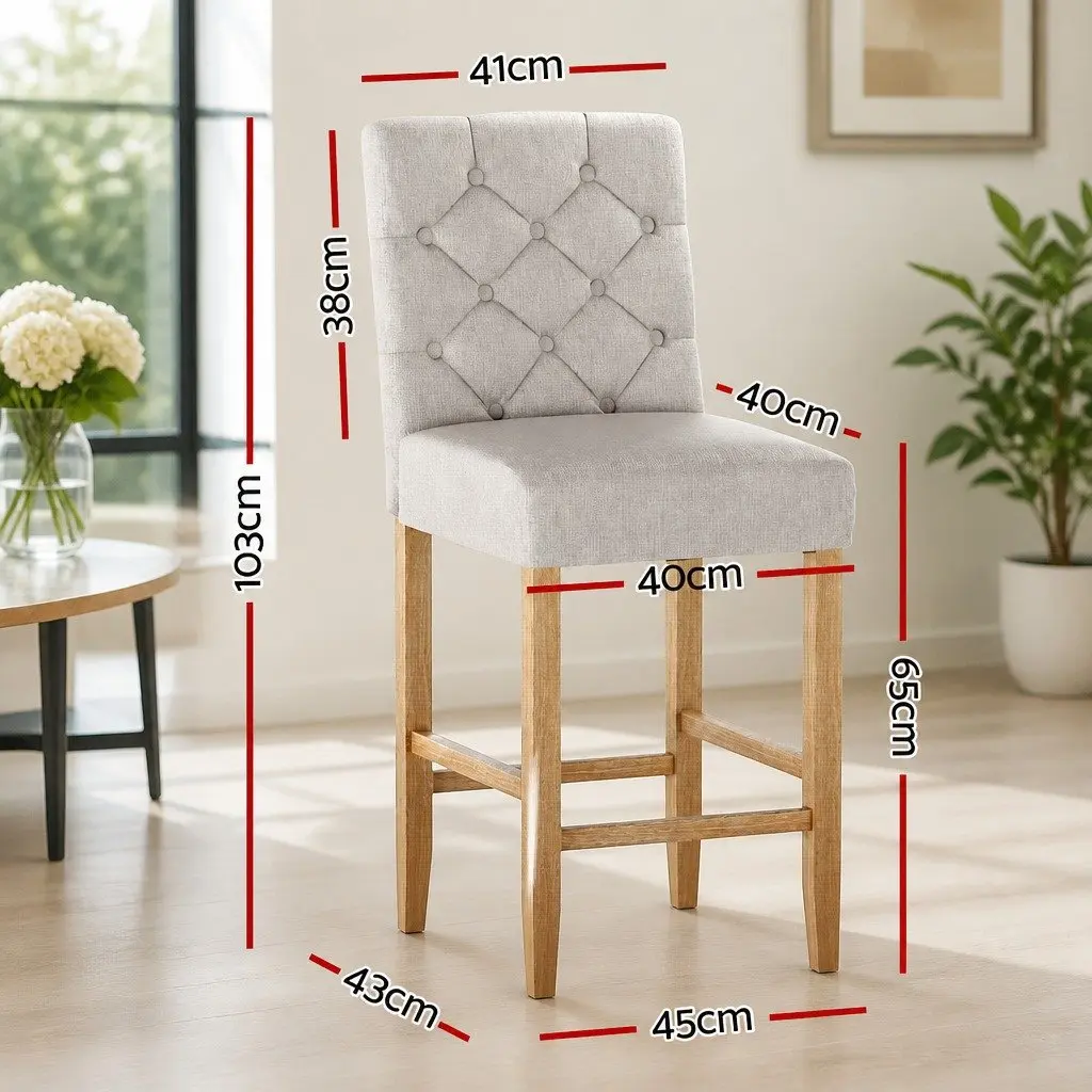 Bar Stools Linen Upholstered High Backrest Footrest Set of 4
