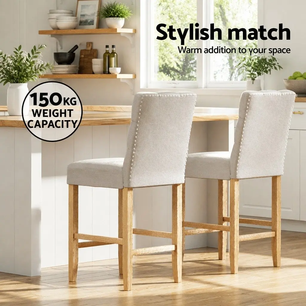 Bar Stools Linen Upholstered High Backrest Footrest Set of 4