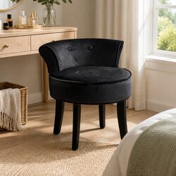 Black Velvet Vanity Stool with Button Tufted Backrest