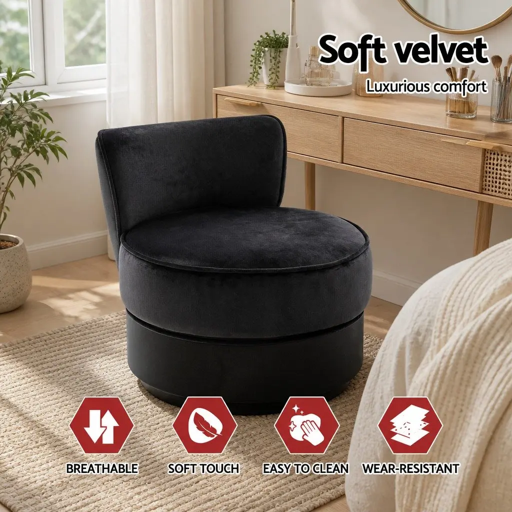 Black Velvet Vanity Stool with Button Tufted Backrest