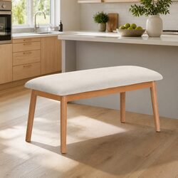 Upholstered Dining Bench with Wooden Legs 106cm Beige
