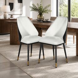 Set of 2 Beige and Black Dining Chairs with Steel Legs