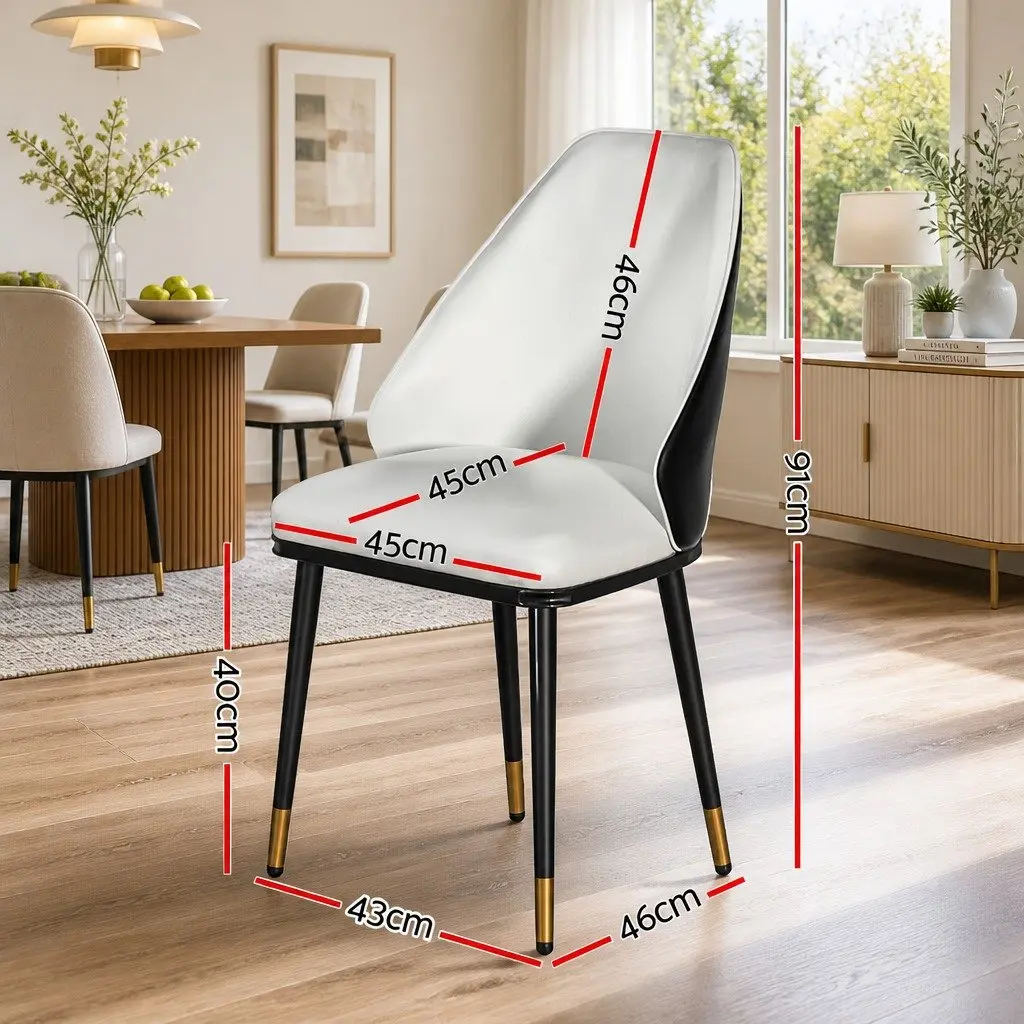 Dining Chairs Modern PU Leather Seat Set of 4 Steel Frame Beige and Black