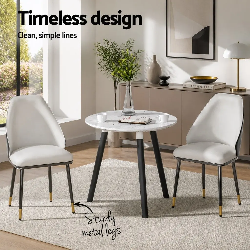 Dining Chairs Modern PU Leather Seat Set of 4 Steel Frame Beige and Black