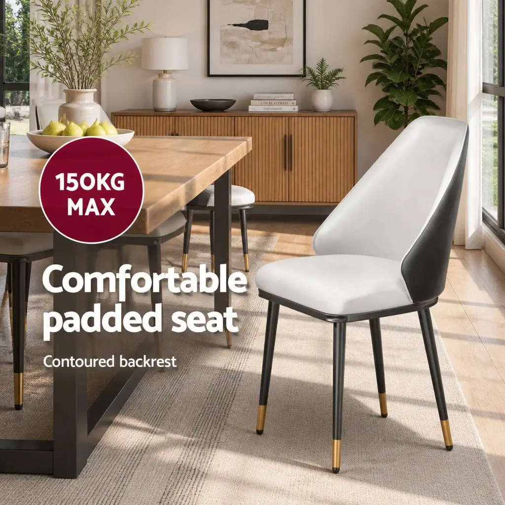 Dining Chairs Modern PU Leather Seat Set of 4 Steel Frame Beige and Black