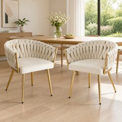 Set of 2 Beige Velvet Dining Chairs with Steel Legs