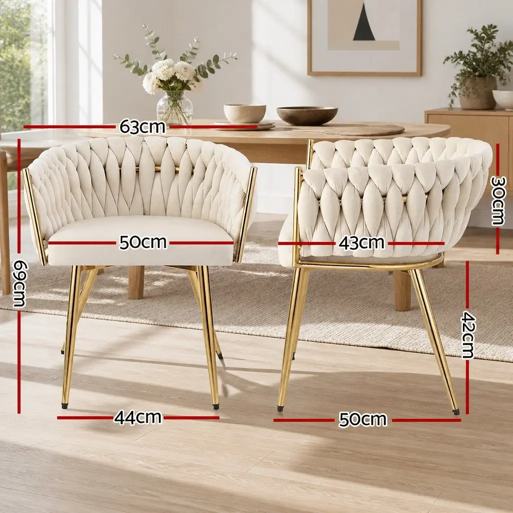 Set of 2 Beige Velvet Dining Chairs with Steel Legs