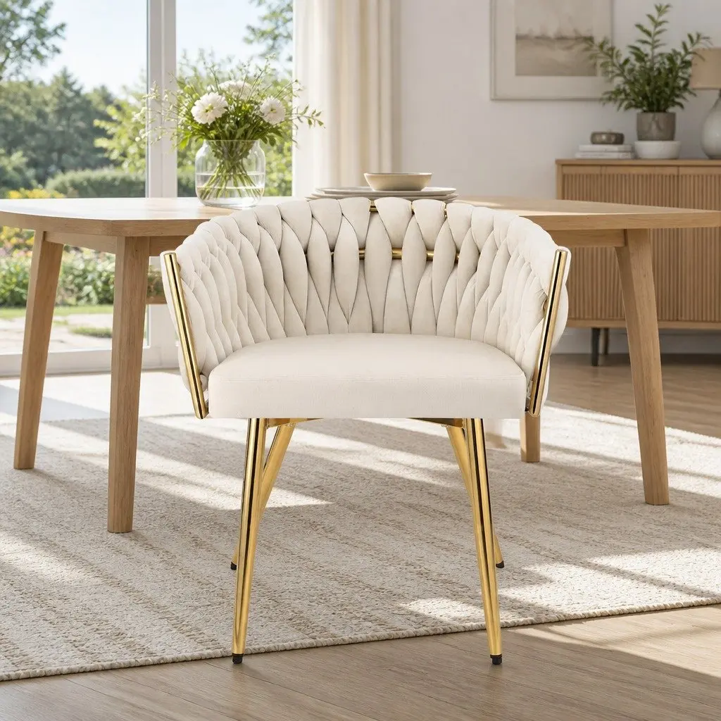 Set of 2 Beige Velvet Dining Chairs with Steel Legs
