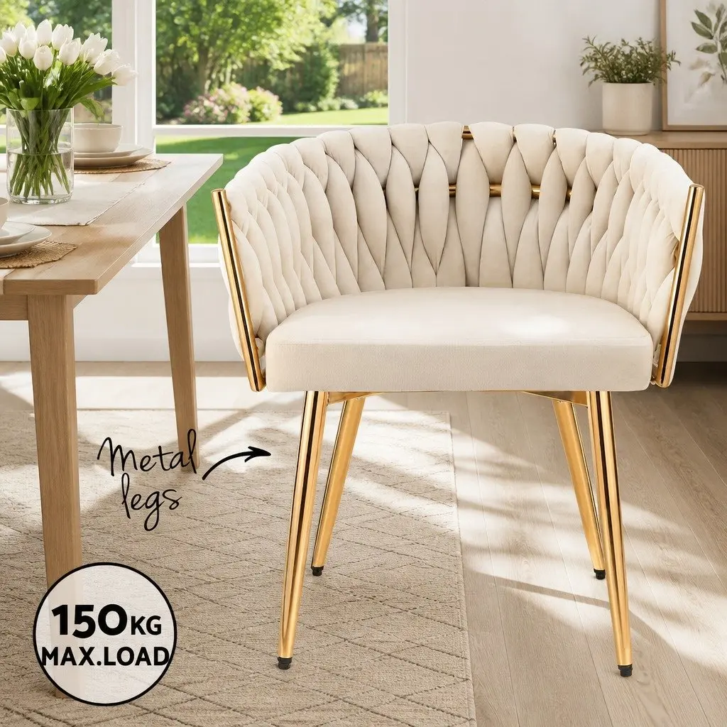 Set of 2 Beige Velvet Dining Chairs with Steel Legs