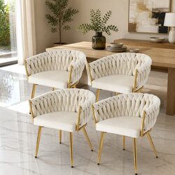 Set of 4 Elegant Velvet Dining Chairs in Beige