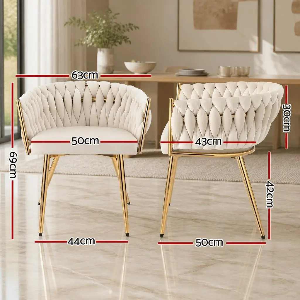 Beige Velvet Dining Chairs Set of 4 Armchair Kitchen Lounge Seat Furniture