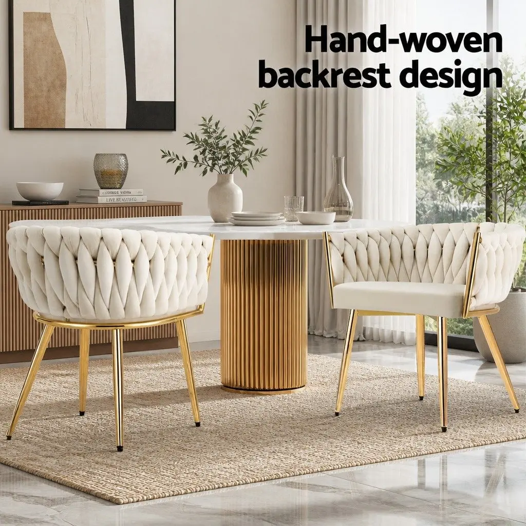 Beige Velvet Dining Chairs Set of 4 Armchair Kitchen Lounge Seat Furniture