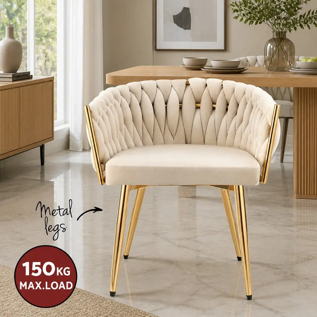 Beige Velvet Dining Chairs Set of 4 Armchair Kitchen Lounge Seat Furniture