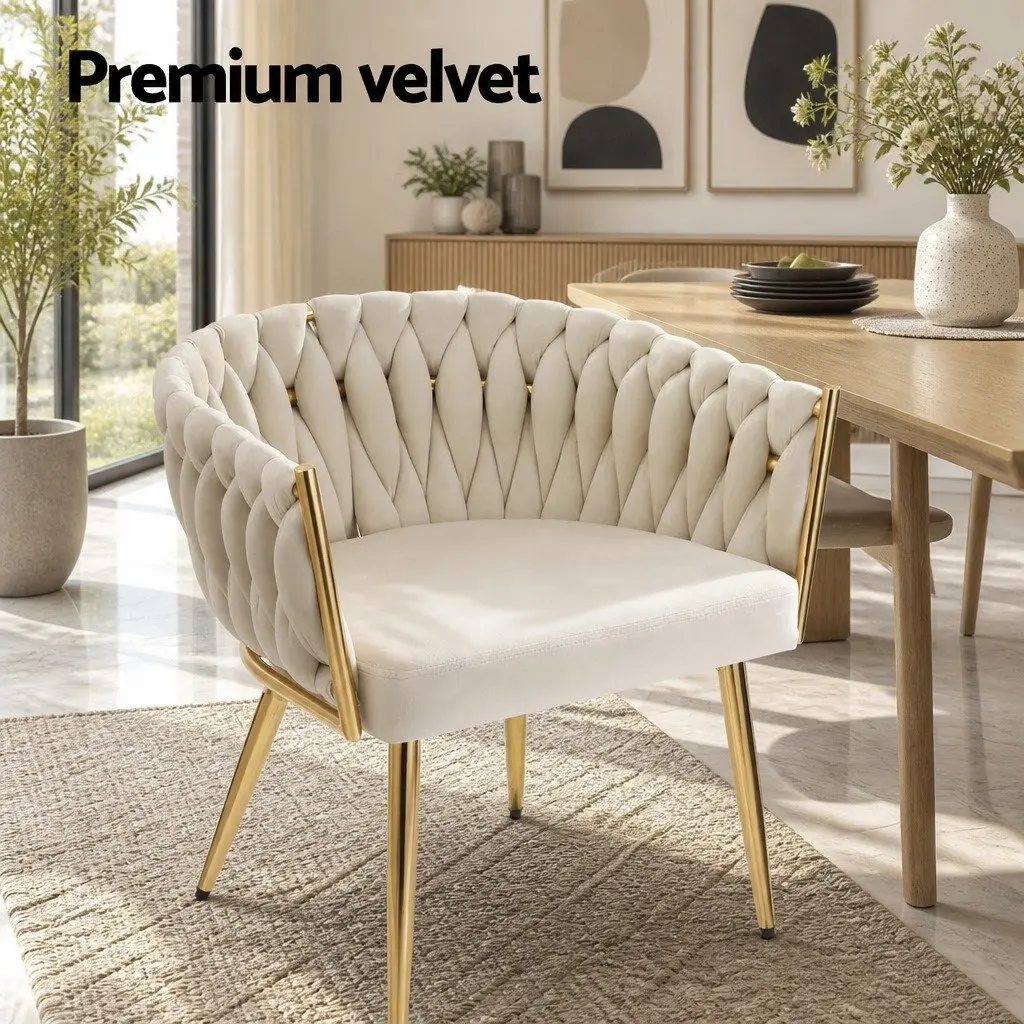 Beige Velvet Dining Chairs Set of 4 Armchair Kitchen Lounge Seat Furniture