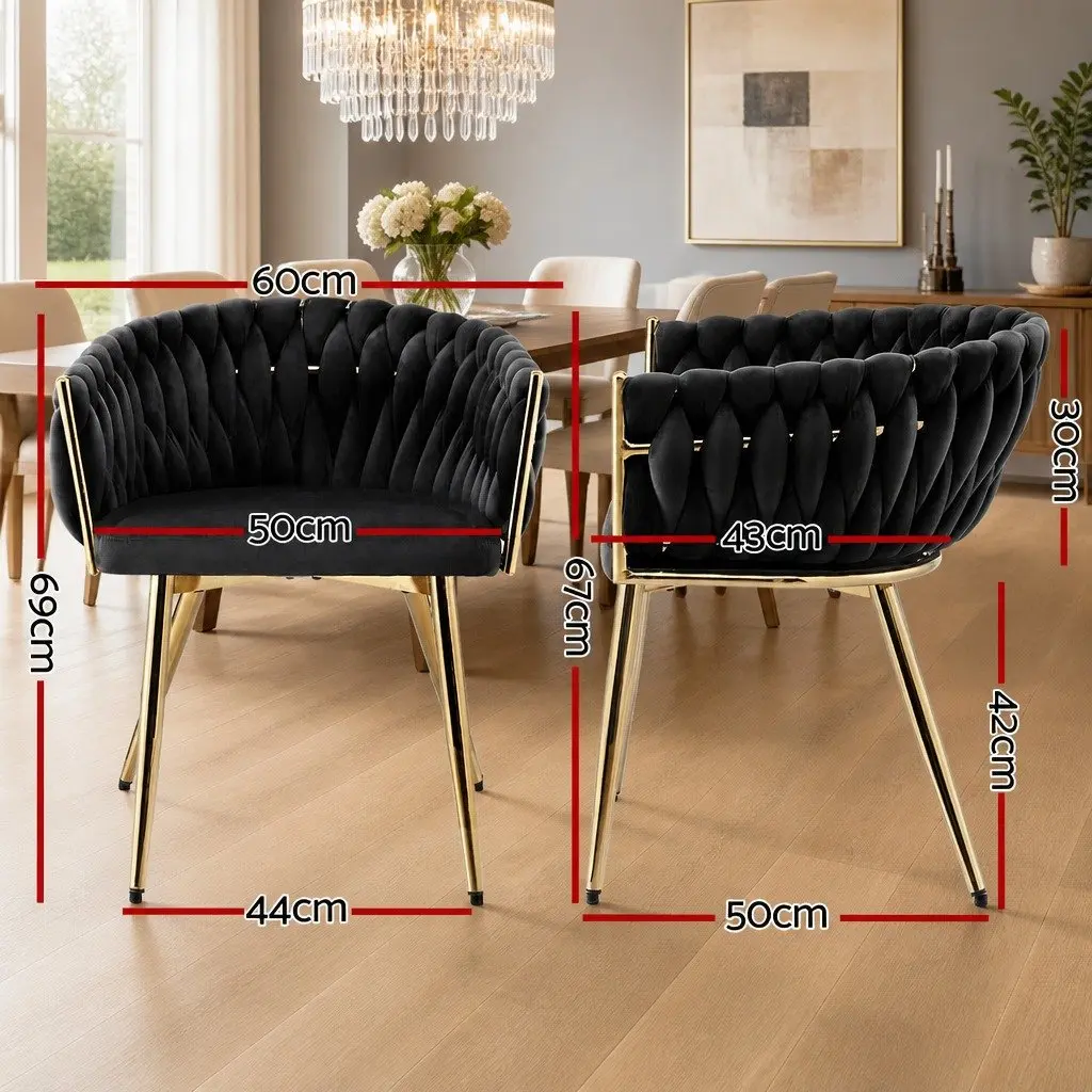 Dining Chairs Set of 2 Velvet Armchair Black Kitchen Lounge Furniture