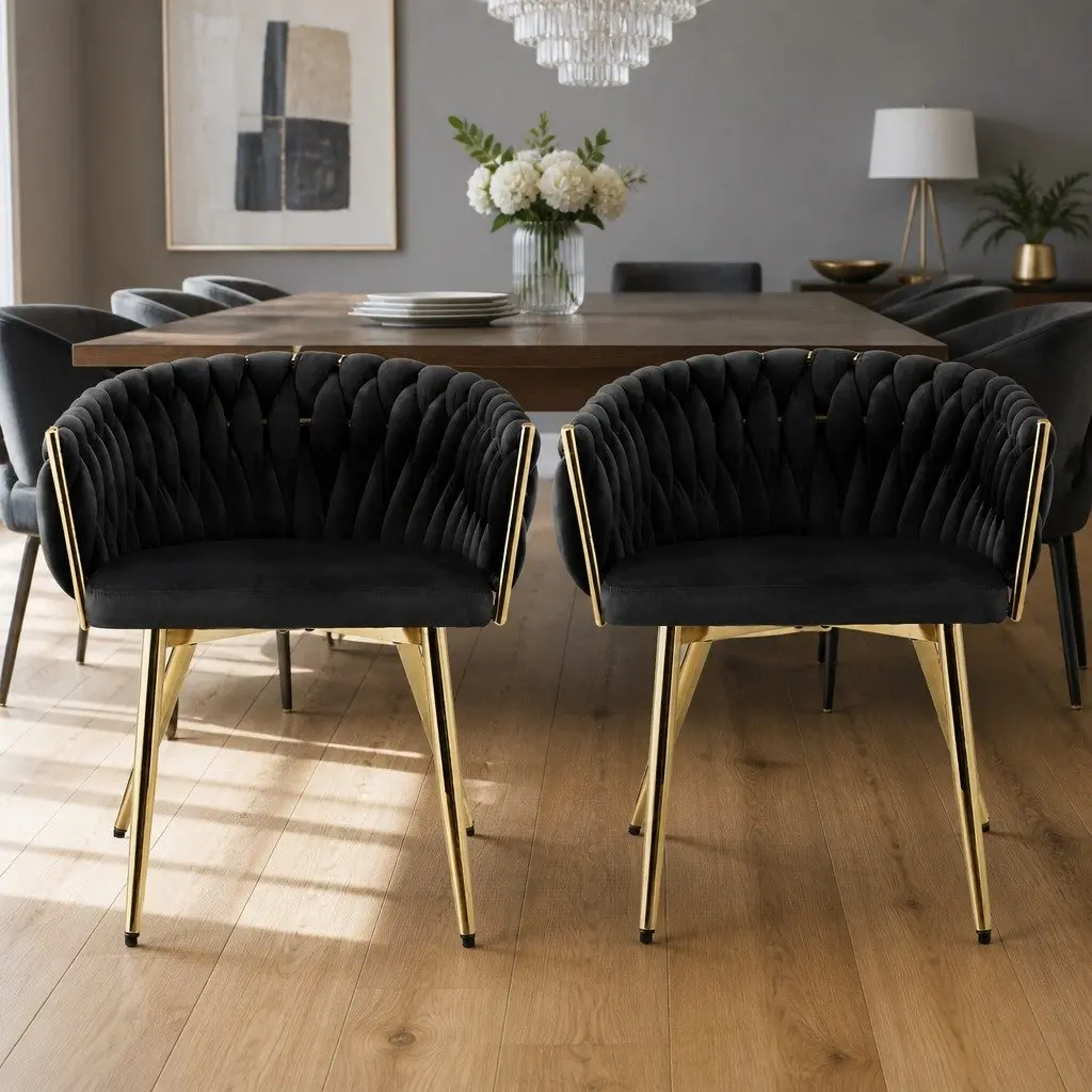 Dining Chairs Set of 2 Velvet Armchair Black Kitchen Lounge Furniture