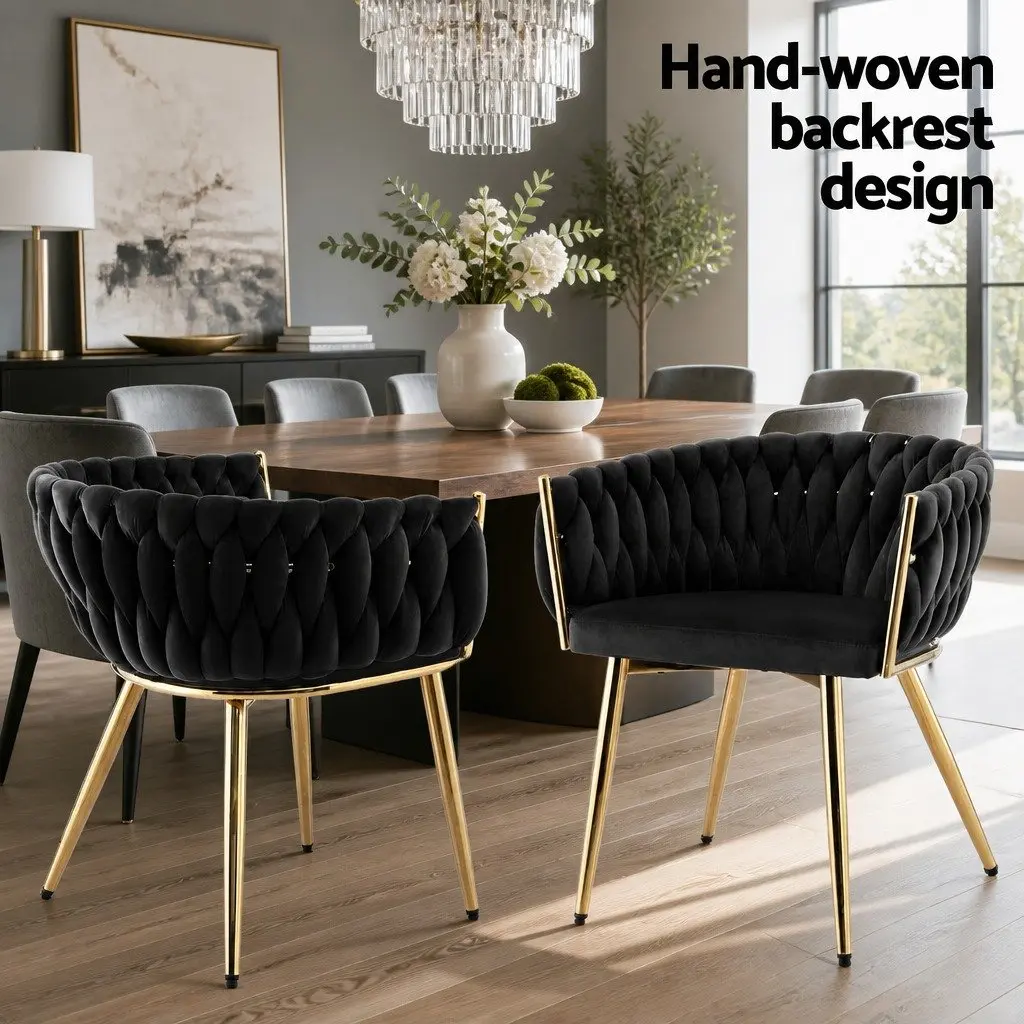 Dining Chairs Set of 2 Velvet Armchair Black Kitchen Lounge Furniture