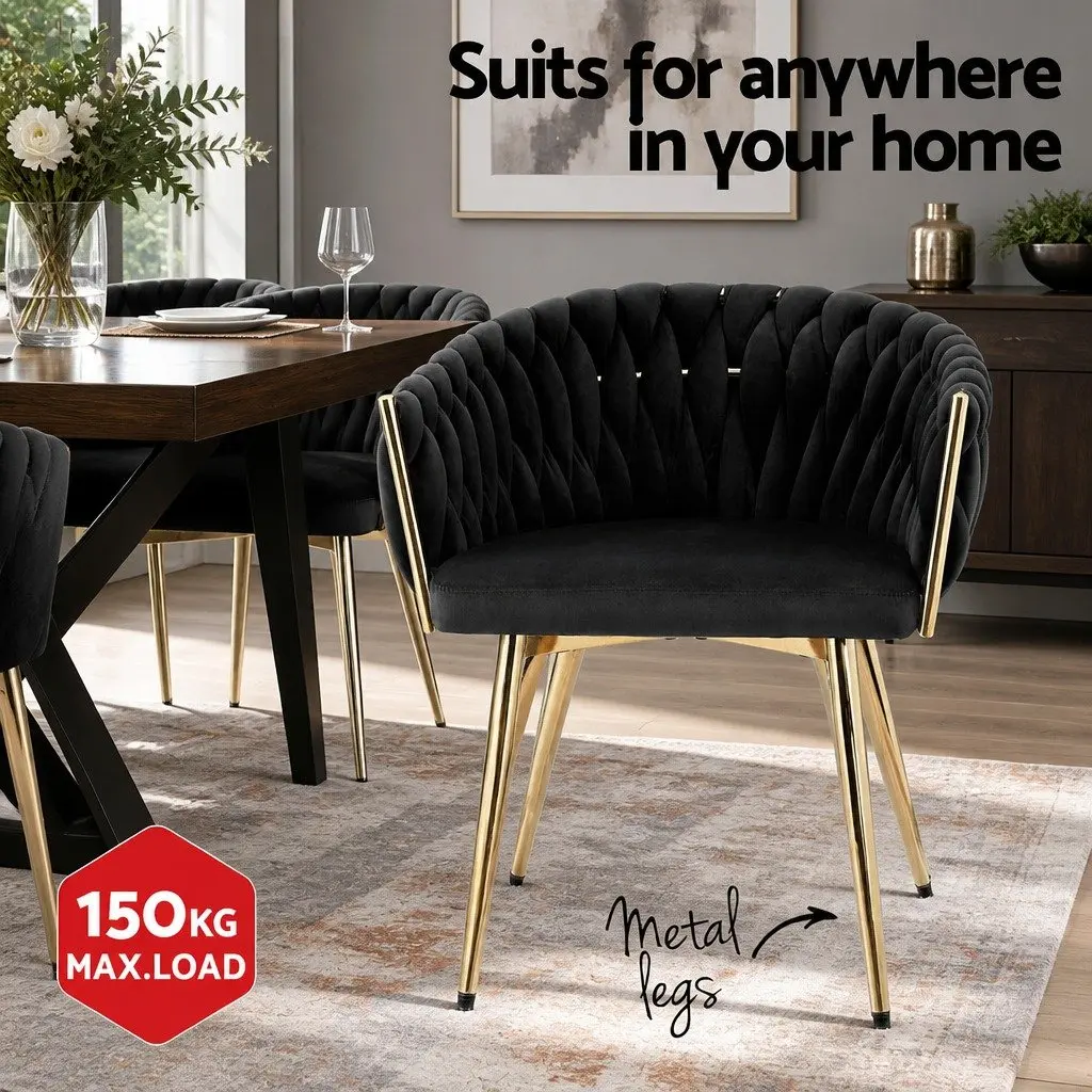 Dining Chairs Set of 2 Velvet Armchair Black Kitchen Lounge Furniture