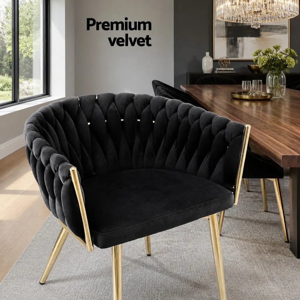 Dining Chairs Set of 2 Velvet Armchair Black Kitchen Lounge Furniture
