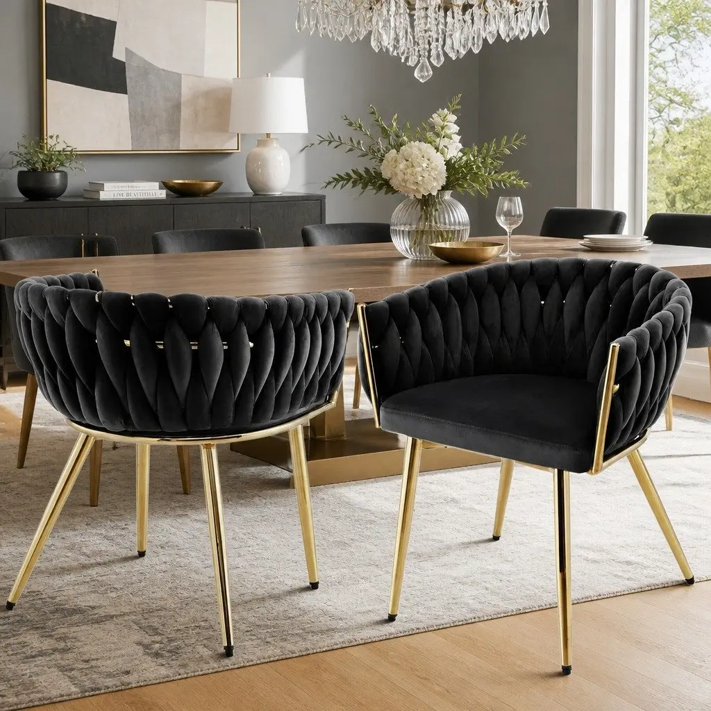 Dining Chairs Set of 2 Velvet Armchair Black Kitchen Lounge Furniture